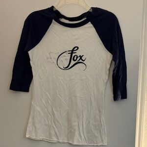 Fox Women's Navy and White Raglan Tee